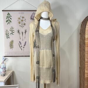 Y2k Cream Metallic Hooded Knit Mohair Sweater Mini Dress Trashy McBling Gyaru S